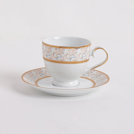 Golden Bouquet Cup & Saucer Set (12 Pcs)